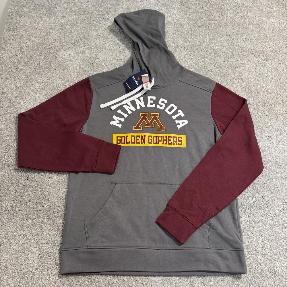 Minnesota Golden Gophers Hoodie Mens Sz L Grey Burgundy Pullover Sweatshirt NWT